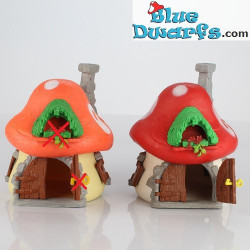 40001: Huis van de smurfen groot oud  - Zonder bloemen/Sleutel/Groene raampjes  - 14x14x19cm