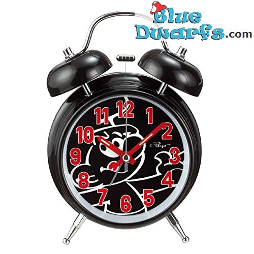 Zwarte Smurf mini klok met alarm (sleutelhanger)