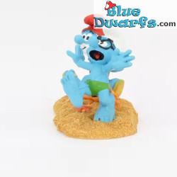 Serie da spiaggia - Puffo Quattrocchi e il granchio - I puffi e la collezione Aqua Della - 11x7x8 cm