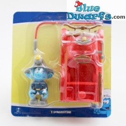 Fireman Smurf with car - Movable smurf - figurine - DeAgostini - 7cm