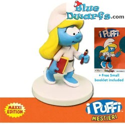 Teacher Smurfette with book and pencil - collector item on pedestal SBABAM - 7,5cm (Serie 2-Nr.2)