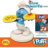 Chefkok smurf met pizza en pasta - Verzamelfiguurtje op rondje Sbabam - 7,5cm (Serie 2-Nr.1)