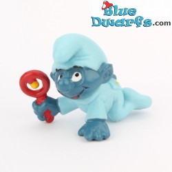 20203: Baby smurf with rattle - blue clothes - little boy - Schleich - 5,5cm