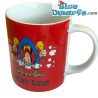 Taza roja de Lucky Luke – Lucky Luke dispara boca abajo entre las piernas – Porcelana – 0,42L