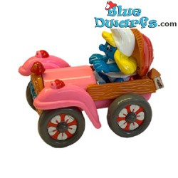 Smurfette with car - Ideal - movable figurine in pink car - 1996