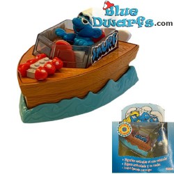 Smurf in boot - Ideal - Beweeglijk figuur in vaartuig - 1996