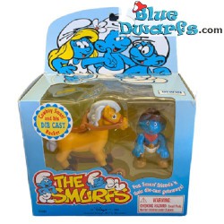 Cowboy Smurf - Ideal - movable figurine on horse - 1996