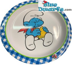 Smurf - greedy smurf eats bread - melamine plate (23 cm)