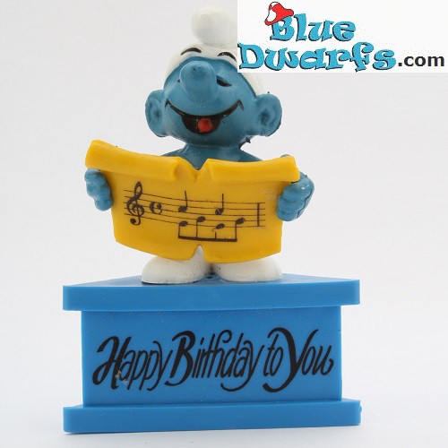 20038: Singer Smurf with music sheet *Happy Birthday to you* (pedestal)