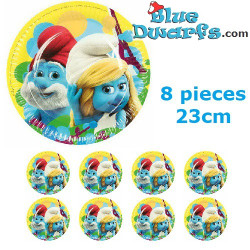 8 x Schlumpfine & Papa Schlumpf Partyteller - Schlumpf Geburtstagsartikel - 23 cm