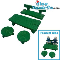 40030: Garden furniture - Smurf play set - darkgreen - Schleich -2,5-7cm