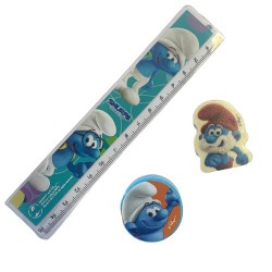 Smurf school set - Eraser, ruler & pencil sharpener