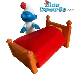 Plastic puffo mobile- Puffo che dorme su letto - Mc Donalds Happy Meal - 2002 - 10 cm