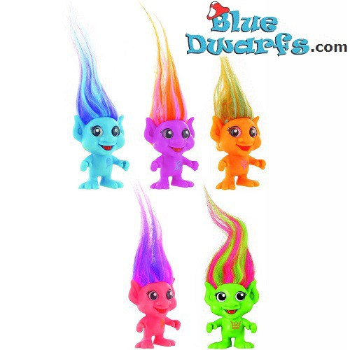 Kit de jeu - Trolls - couleurs fluor - 5 figurines - Comansi  - 6 cm