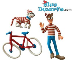 Waar is Wally - met fiets en hond - 3 figuurtjes - flexibel rubber