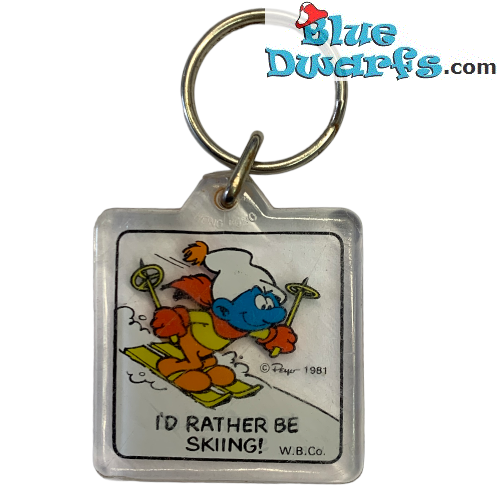 Skiloper Smurf Sleutelhanger  - W.B. CO 1991 -