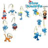 50 colgantes de Pitufos de plástico con cordón – Modelos variados – Regalos para repartir – 2,5 cm