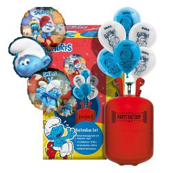 Ballongas Set - Helium - Die Schlümpfe - 3 Folienballons/ 10 Latexballons - Party Factory