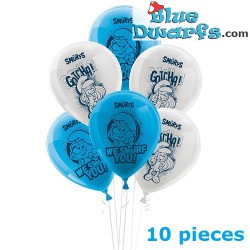 10 Latex smurf party balloons - Papa Smurf and Smurfette - 25cm - Party Factory