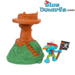 Pirate Smurf on lookout tower - McDonalds Happy Meal - 2004 - 6cm
