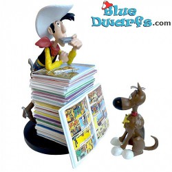 Lucky Luke statue with pile of books - Resin figurine - Collectoys -  Plastoy - 19cm