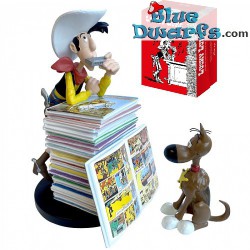 Lucky Luke statue with pile...