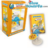 Pitufos con pizza y pasta con libro y lápiz en base circular - Sbabam - 7,5cm - Nr. 5