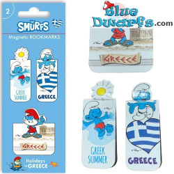 3x Marcapáginas Magnéticos de Los Pitufos - Vacaciones en Grecia - 5 cm