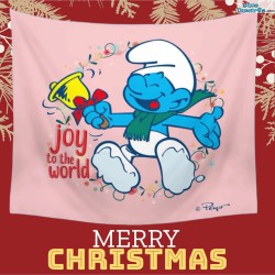Muurkleed - Kerstmis - Joy To the World - De Smurfen - 150x200cm