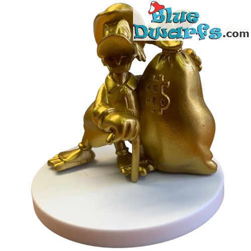 Dagobert Duck met geldzak - Goud - Disney verzamelfiguurtje op rondje - Mega Fanbuk - 6cm