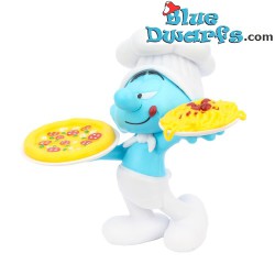 Smurf with pizza and pasta - collector item on pedestal - Sbabam - 7,5cm (Serie 2-Nr.1)