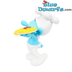 Smurf with pizza and pasta - collector item on pedestal - Sbabam - 7,5cm (Serie 2-Nr.1)