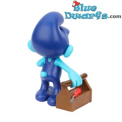 Plumber Smurf with toolbox - collector item on pedestal - Sbabam - 7,5cm (Serie 2 Nr 6)