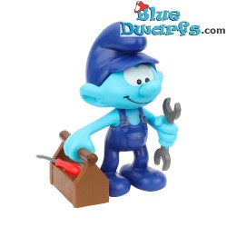 Plumber Smurf with toolbox - collector item on pedestal - Sbabam - 7,5cm (Serie 2 Nr 6)