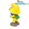 Observeerder smurf met verrekijker - verzamelfiguurtje op rondje - Sbabam - 7,5cm (Serie 2 NR 9)