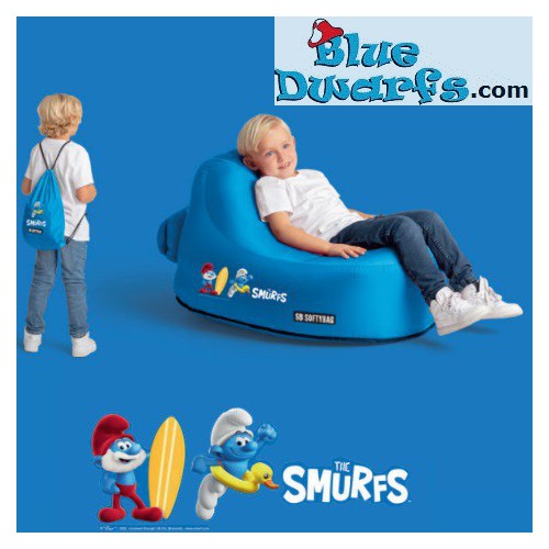 Chair for Kids - The smurfs - Papa smurf and hefty - Blue - Softybag - 85x62x50cm