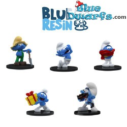 Complete Smurfen kunsthars set - Blue Resin 2023 - Serie 2 - 5 smurfen beeldjes - 11 cm