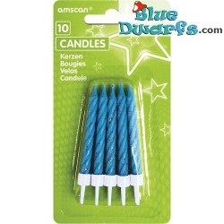 10 x Smurf blue colored - Spiral Birthday Candles