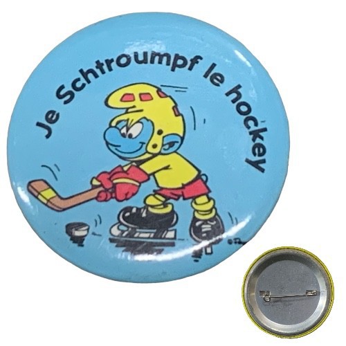 Badge schtroumpfs - Je Schtroumpf le Hockey - 5 cm