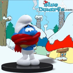 Wintersmurf met rode sjaal - Blue Resin 2023 - kunsthars figuur - Serie 2 -  smurfen beeldje - 11 cm