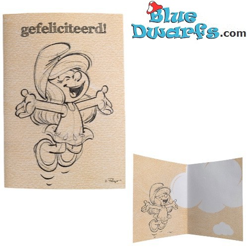 Greeting cards of the smurfs - Smurfette says congratulations - with envelop -17,5 x 12 cm