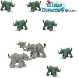 Mini los elefantes - Miniaturas de la Suerte - goma - 10 piezas -Safari - 2 cm