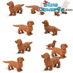 Mini Chien teckel - chiens - Marron - Mini figurines porte-bonheur - 10 pieces - Safari - 2 cm