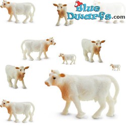 Mini mucche / mucca - La charolaise  -bianco - Gomma morbida - Mini statuine porta fortuna - 10 pezzi - Safari - 2 cm