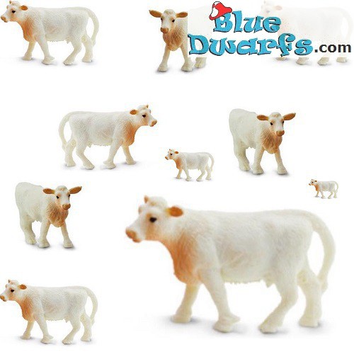 Safari geluks Koetjes - Charolais koeien - Wit - 10 stuks - flexibel rubber - 2 cm
