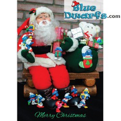 Biglietto natalizio - Babbo Natale con i puffi - Merry Christmas - 15 x 10,5 cm