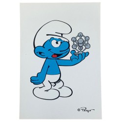 Postcard - The Smurfs - Smurf holding a mini Atomium statue - 15 x 10,5 cm
