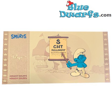 Smurf Golden tickets  - 1 piece - Brainy smurf - Serie 1 - Cartoon Kingdom - 7,5x 15 cm