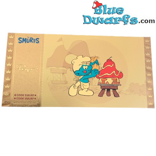 Smurfen - 1 Gouden / Golden ticket -  Smulsmurf  - Serie 1 - Cartoon Kingdom - 7,5x 15 cm