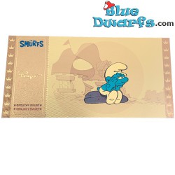 Smurfen - 1 Gouden / Golden ticket -  Moppersmurf  - Serie 1 - Cartoon Kingdom - 7,5x 15 cm